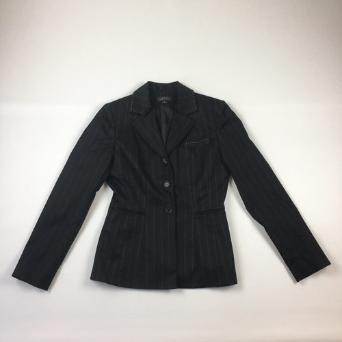 Tahari Arthur S. Levine Womens Black Pinstriped 3 Button Lined Blazer Coat Sz 4 - Picture 1 of 11