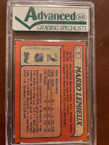 Tarjeta de novato Topps Mario Lemieux 1985 clasificada AGS 8! ¡RC! - Imagen 2 de 2