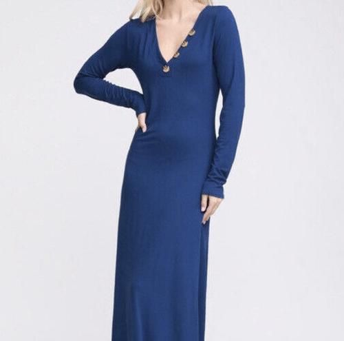 Doublju Women's Banded Button V-Neck Long Sleeve Maxi Dress Size Large - Picture 3 of 3