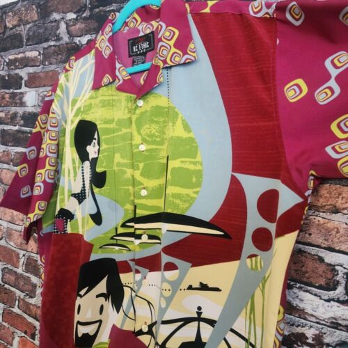 La Rocka! BC Ethic Shirt Anime Artsy Print Button Down Retro Pop Art Design L - Picture 3 of 7