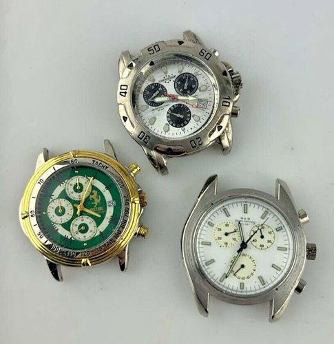 Lot 3 Montres Chrono Quartz pour Rechange No Sangle Utilisés Non Alimenté