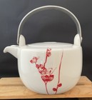 Crate & Barrel Cinnabar Floral Porcelain Teapot With Metal Handle