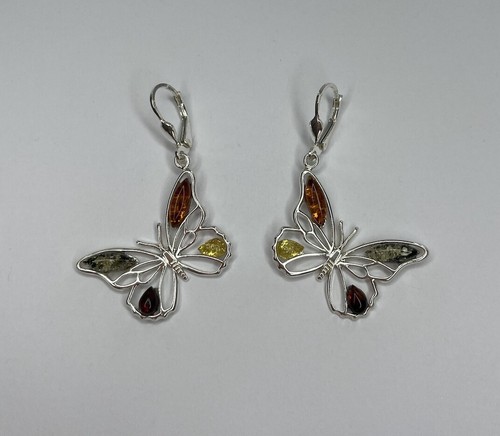 BUTTERFLY Earrings with Sterling Silver.MULTICOLOR Amber Stone Dangle Earrings. - Picture 6 of 7