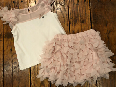 Toddler Girls MAX STUDIO Baby 3T Pink Ivory 2pc Flouncy Skirt Top SET 