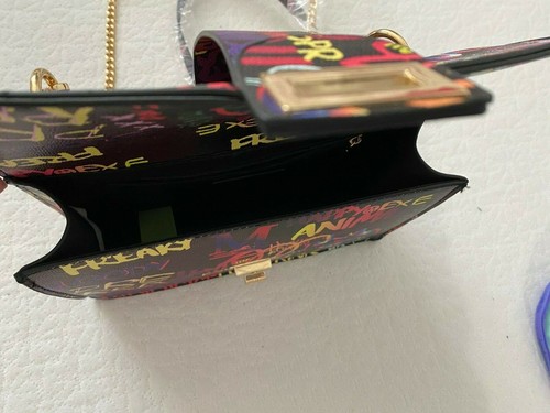 Women's Colorful Print Purse Multi-Color Small with Gold Shoulder Strap - Picture 6 of 6