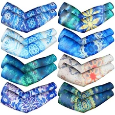 8 Pairs Gardening Sleeves Sports Mandalas Arm Sleeves for Women Men UV Sun 