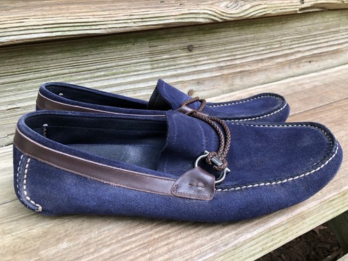 SALVATORE FERRAGAMO HERREN BLAU VELOURSLEDER SCHUHE HALBSCHUHE VORNE 4 FAHRER GRÖSSE 9 - Bild 2 von 10