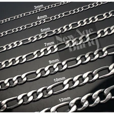 Stainless Steel Figaro Chain 7"- 30" Men Women Necklace 3/4/5/7/9/10/12mm