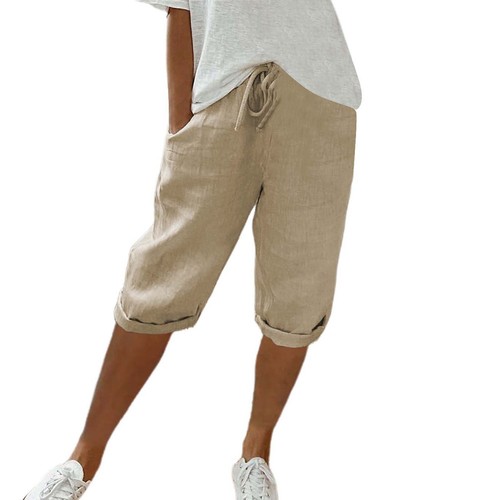 Womens Knee Length Short Pants Ladies Loose Drawstring Casual Solid Color Shorts - Picture 44 of 60