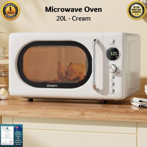Devanti 20L Microwave Oven Countertop 700W Cooker Cooking Timer Setting Cream - Picture 2 of 12