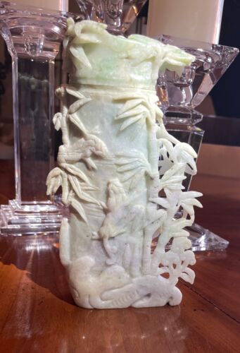 Rare White Mutton Fat Nephrite Hetian Jade Carved Covered Brush Pot 7.5" $8000 - Picture 3 of 12