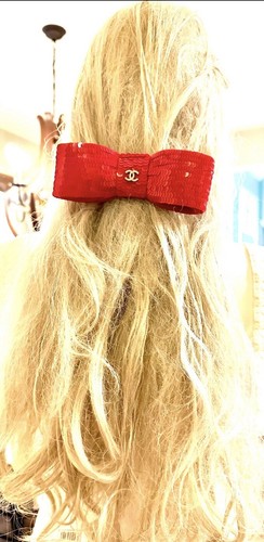 NEW Chanel 2008 Sequin Red Vintage Hair Bow Barrette Clip Dress Pin 34 36 38 40 - Picture 9 of 24