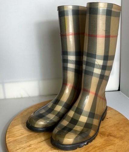 Burberry Women’s Haymarket Nova Check Plaid Rain Boots Size 8/38 - Picture 2 of 14
