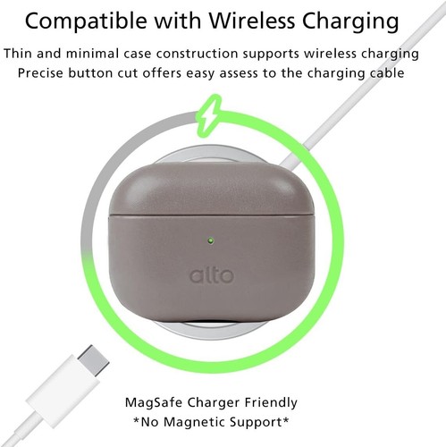 Minimalist Gray Italian Leather Case for AirPods Pro 2 with Keychain Attachment - Picture 9 of 10