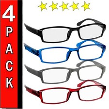 4 Pair Rectangular Spring Hinge Power Reading Reader Glasses For Mens Womens 1-4