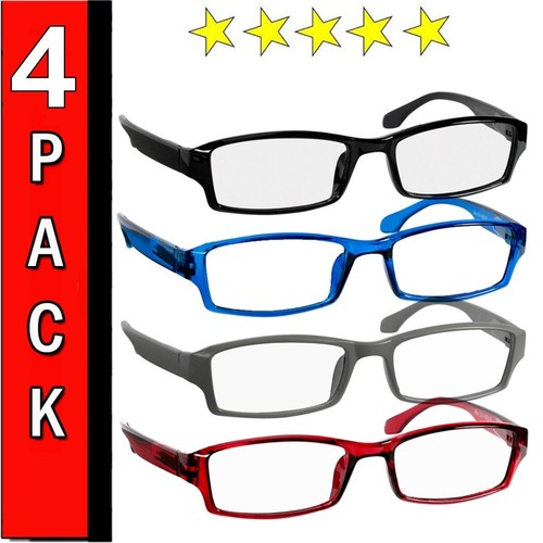 4 Pair Rectangular Spring Hinge Power Reading Reader Glasses For Mens Womens 1-4 - Picture 1 of 12