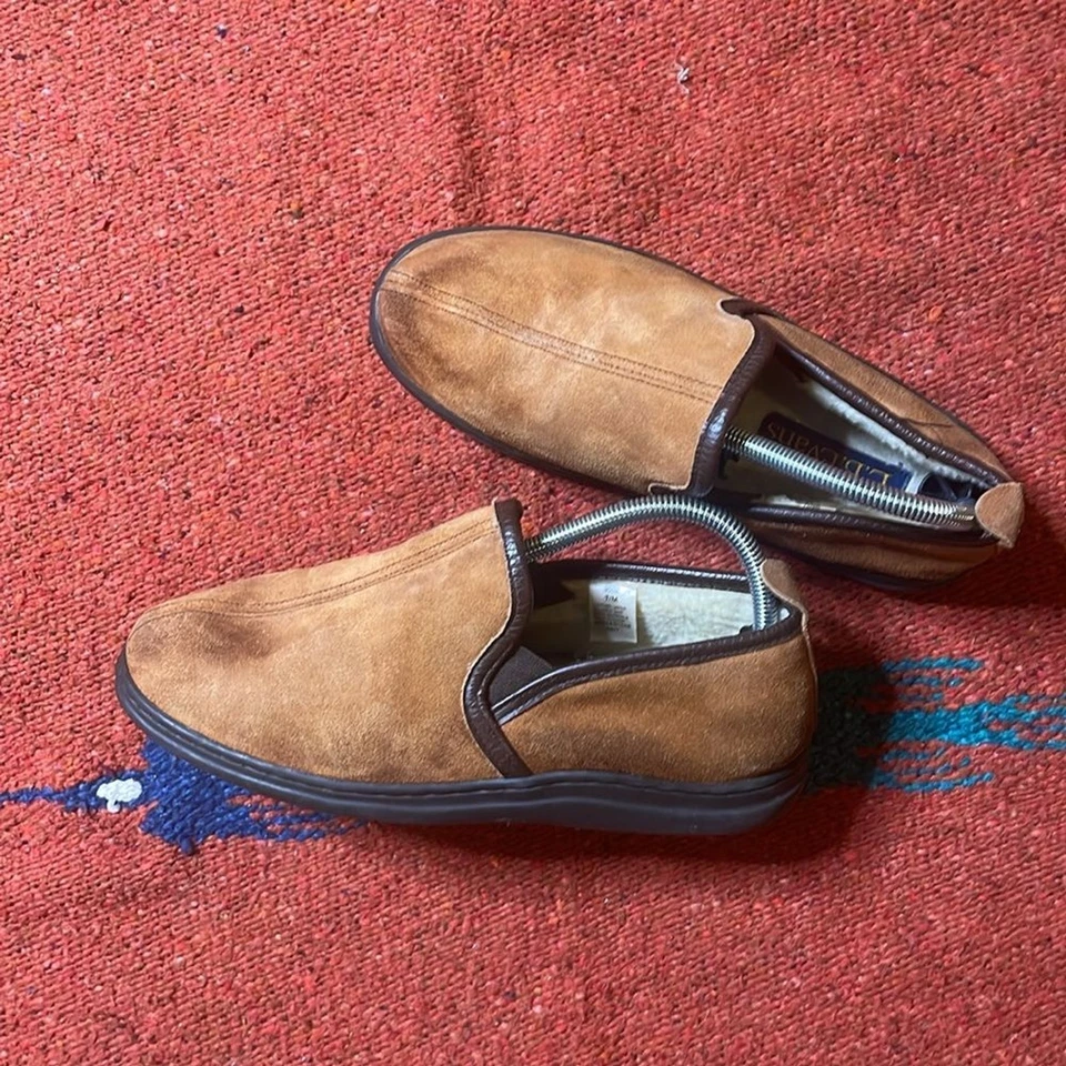 L.B. Chinelos Evans Couro Marrom Superior de Pele Sintética Masculina Tamanho 7/M Casa Sapatos Slip On - Imagem 2 de 4