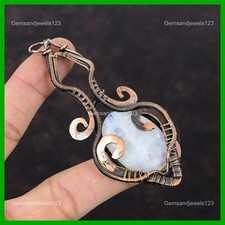 Valentines Deal Copper Rainbow Moonstone Gemstone Wire Wrapped Pendant Jewelry