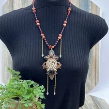 Adorned Crown Jewelry Pearl steampunk collage pendant necklace