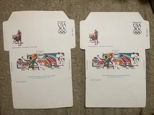 Lot Of 2 USPS 1984 US AEROGRAMME 30c Cover Olympics, Equestrian, Unused
