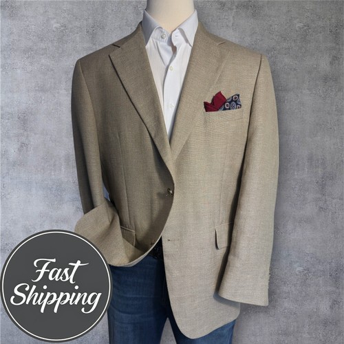 JOS A BANK Mens Blazer 44R LINEN/WOOL Taupe Sport Coat Two Button Jacket Suits