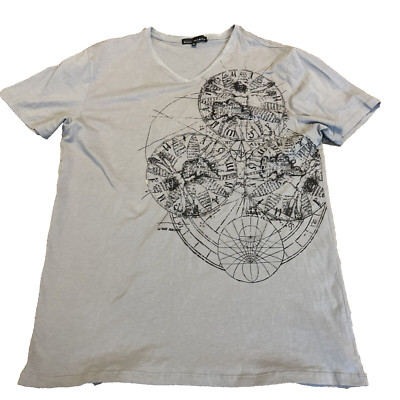 Affliction Black Premium Shirt Grey Da Vinci with Chain Circles - Rare - XL