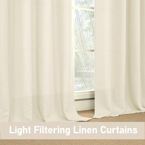 Linen Curtains for Bedroom 45 inch Length 52"W x 45"L (Pack of 2) Light Beige - Picture 3 of 7
