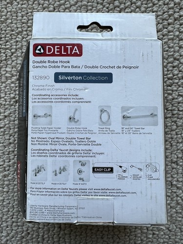 NUEVO EN CAJA Delta Silverton Collection Plata Cromo Doble Bata Gancho 132890 Caja Dañada - Imagen 3 de 9