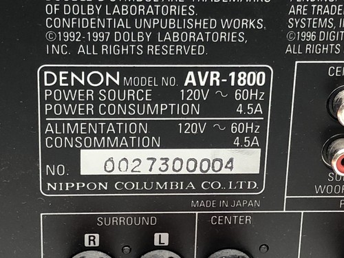 Denon AVR-1800 Receiver Stereo AV 5.1 Channel Dolby AM FM - Picture 5 of 5