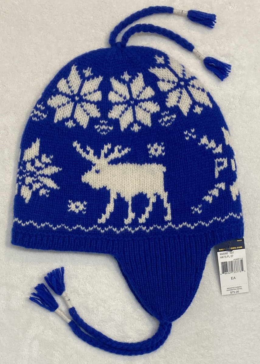 Polo Ralph Lauren Shetland Wool Hat Royal/White Moose  display picture 2