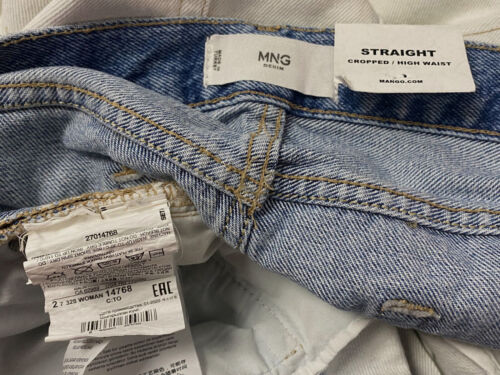 $80 Mango Women's White Tie-Dye Raw-Hem High-Waist Straight Jeans Pants Size 16 - Picture 4 of 4