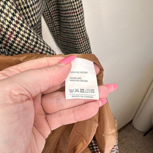 NWT Nasty Gal Longline Coming Check Double Breasted Tan Plaid Jacket Coat Medium - Picture 15 of 15