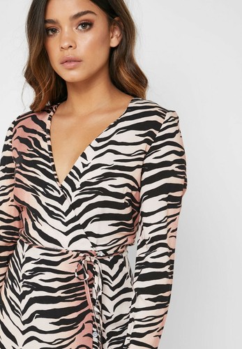 NEW MISS SELFRIDGE PETITE TIGER PRINT MIDI WRAP DRESS CHIC PARTY SUMMER LOOK UK - Picture 4 of 8