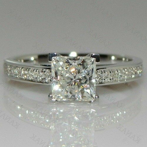 Princess Cut 2.30Ct Diamond Engagement Ring 14k White Gold Simulated in Size 7.5 - Picture 3 of 3