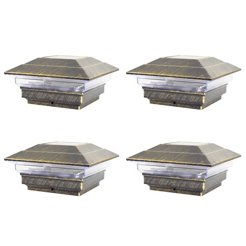 4 Black Bronze Brown Copper White 4x4 Solar Post Lights Cap Deck Fence Outdoor - Picture 5 of 35