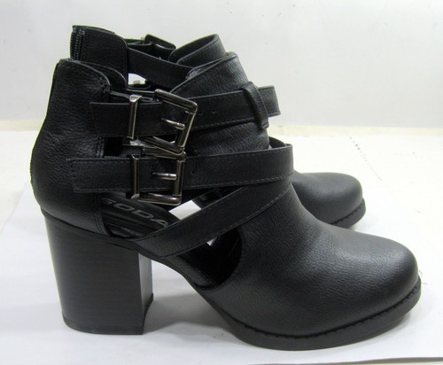 New Black 3" Block Heel side buckle Ankle Boot Women Size 6.5