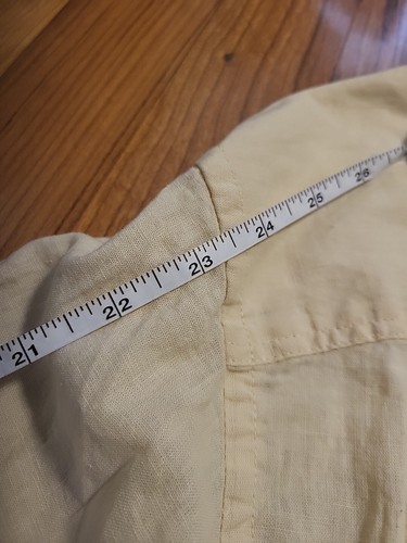 H&M Linen Blend LS Summer Shirt Lg Yellow Button-Up Beach Tropics Relaxed Fit - Picture 11 of 12