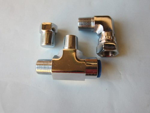 Lowrider Hydraulics 3/8"" macho a 3/8"" codo giratorio, camiseta y enchufe uno cada uno, cromo - Imagen 2 de 3