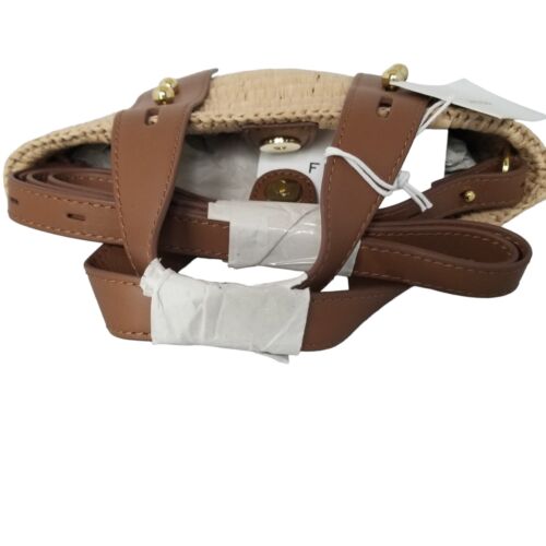FRAME Les Second Mini Natural Raffia/brown leather Crossbody Tote - Picture 3 of 4