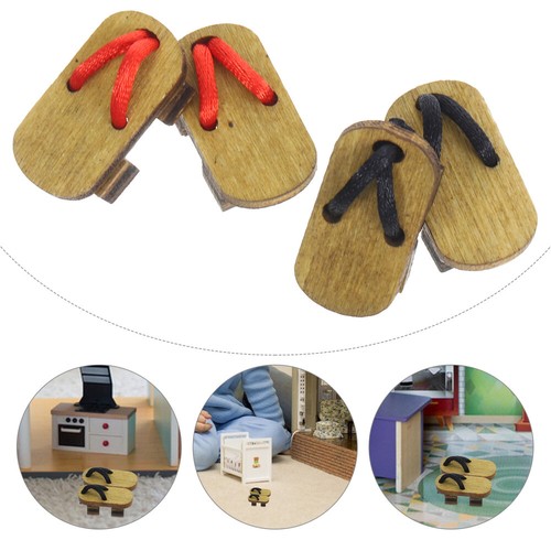 2 Pairs Doll House Mini Clog Model Mini Wooden Clog Miniature Wood Slipper Doll - Picture 11 of 12