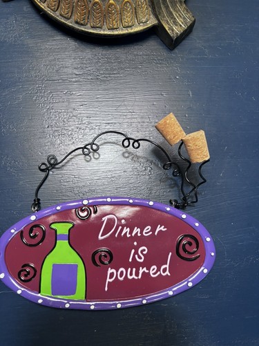 Cerámica BAR Decoración Corchos en Mango por GANZ Letrero Colgante de Pared "La cena se vierte" - Imagen 2 de 4