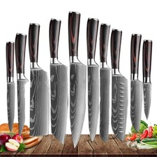 10pcs Kitchen Knife Set Stainless Steel Chef Knife Sharp Wood Handle w/Sharpener