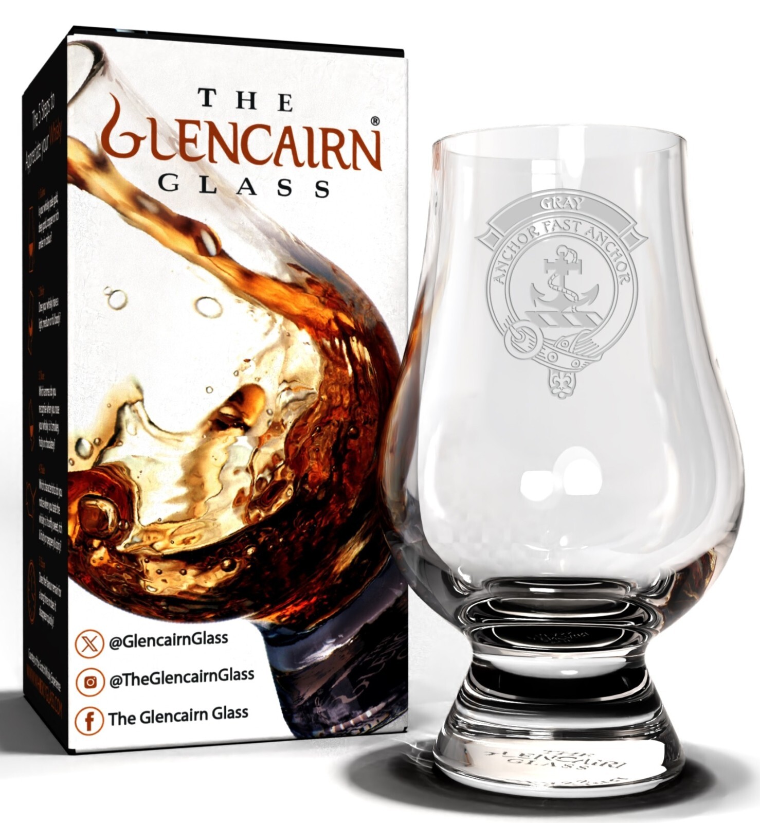 Clan Gray Etched Scotch Malt Whisky Glencairn Tasting Glass-image