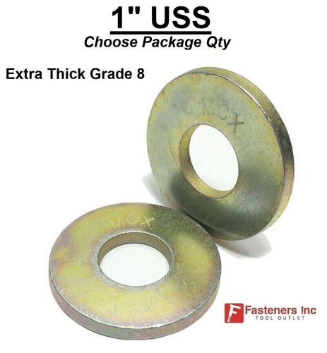 1" USS Extra Thick MCX Style Flat Washers Grade 8 Steel Zinc Yellow - Picture 3 of 8