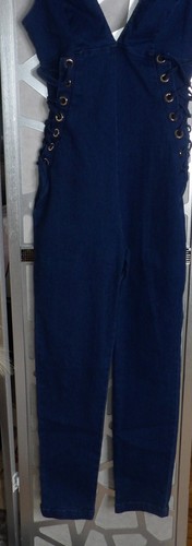 FASHION NOVA DAILY DOSE OF DENIM DARK WASH SKINNY LEG JUMPSUIT (SZ:L) - Picture 7 of 8