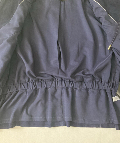 White House Black Market Suede Jacket XS Admiral Blue Lined Zip Peplum Elastic - Picture 21 of 22