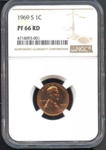 1969 S NGC PF66 RD RED PROOF LINCOLN MEMORIAL PENNY 1C ONE CENT WHITE LABEL