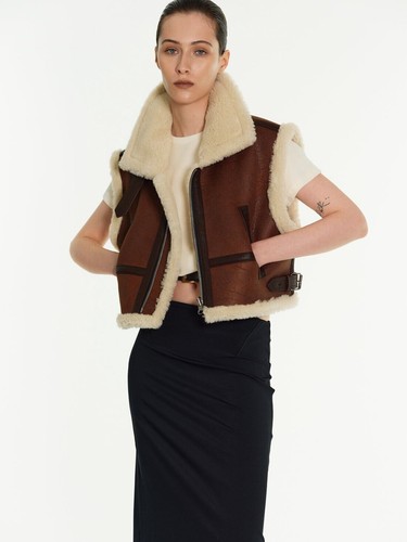 Brown B3 RAF Women's Winter Jacket - Short Style Real Leather Bomber Fur Coat - Picture 2 of 4