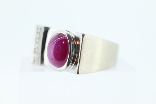 14k Star Ruby diamond ring. 14k White Gold Mens Star Ruby Cabochon signet ring. - Picture 9 of 9