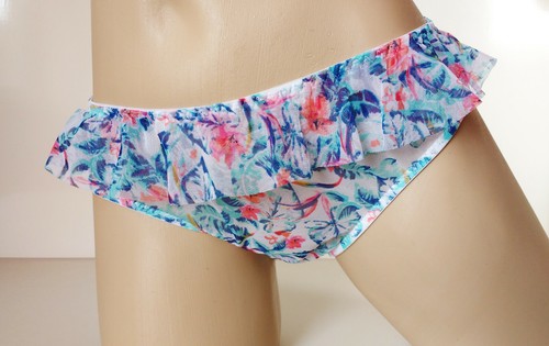 Lindas bragas de bikini con volantes y falda con estampado tropical azul liso Reino Unido 8 - Imagen 5 de 12